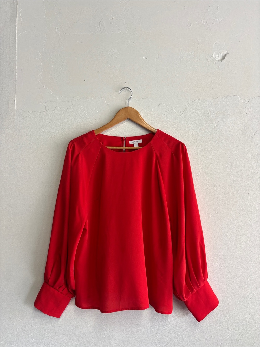 Nine West Red Long Sleeve Blouse with Pleated Cuffs